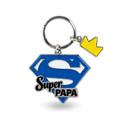 Porte clés Super Papa bleu - Couronne jaune