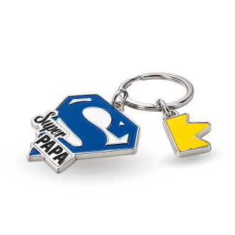 Porte clés Super Papa bleu - Couronne jaune