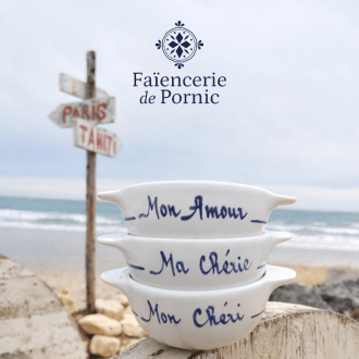 Personalised bowl with hand-painted first name – The donkey in blue trousers from the Île de Ré – Pornic Pottery