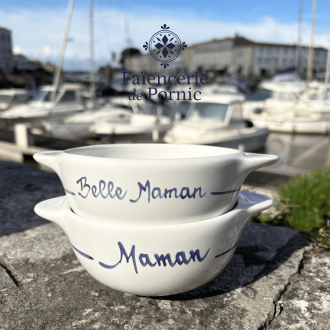 Bol personnalisé prénom peint à la main - L'âne en culotte bleu de l'Île de Ré - Faïencerie de Pornic